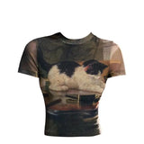 Y2K Sexy Cartoon Cat Printed T-Shirt