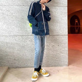 Luxury Striped Tassel Casual Denim Jacket