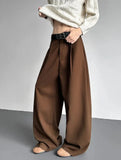 Pleated Style Solid Color Thickened Loose Pants