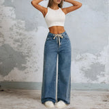Graphic Fleece Beaded Wide Leg Denim Jeans