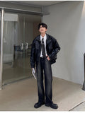 Black Thickened Warm PU Leather Jacket