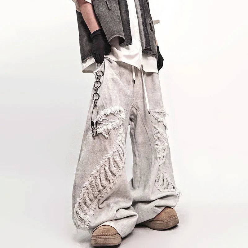 Streetwear High Street Patched Wide Leg Jeans