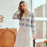 Fashionable Spliced Striped Knitted Cardigan