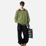Handsome Color Contrast Fleece Knitted Sweater