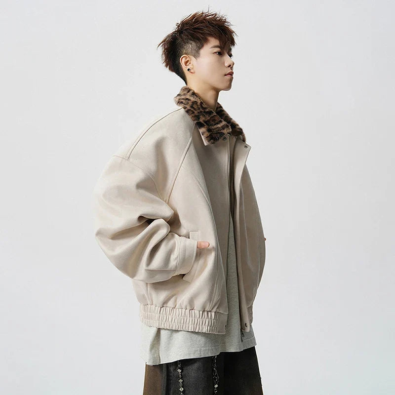 Fashionable Leopard Print Faux Fur Jacket