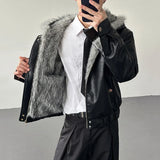 Soft Patchwork Hooded Faux Fur Leather Jacket