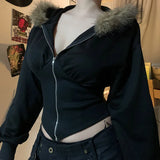 Dark Autumn Winter Faux Fur Hoodie