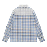 Versatile Plaid Mesh Spliced Embroidered Lapel Shirt