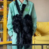 Fluffy Black Cat Backpack Bag