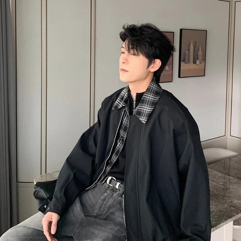 Streetwear Color Blocked Lapel Multiple Pockets Jacket
