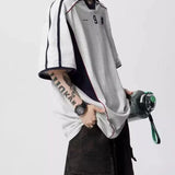 Letter Print Patchwork Retro Trend Polo T-Shirt