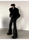 Streetwear Luxury Thick Black Faux Fur JAcket