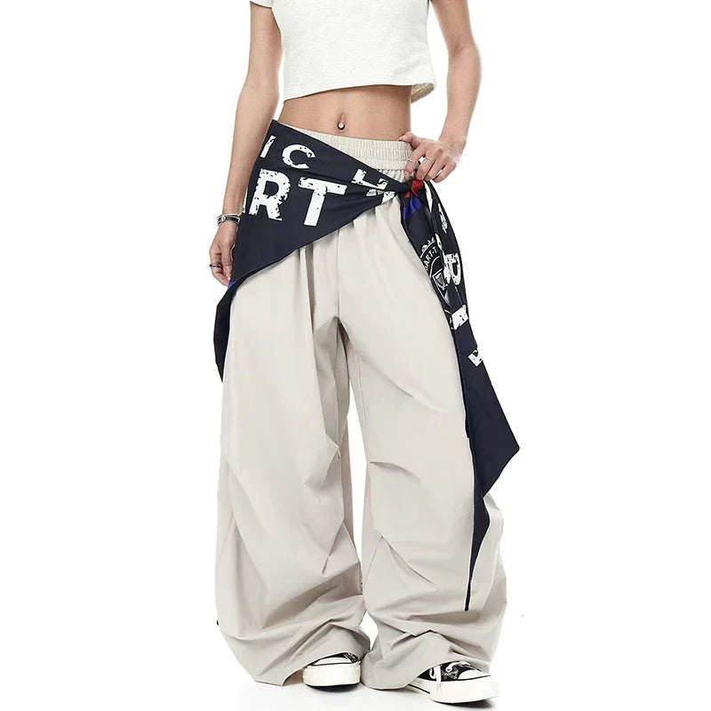 Cool High Waist Patchwork Wide Leg Pants