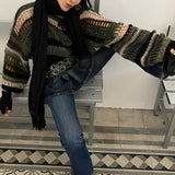 Y2K Hollow Striped Gothic Crop Sweater