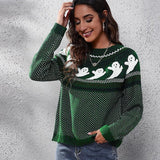 Halloween Ghosts Print Knitted Sweater