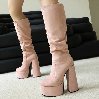 Minimalist Pointed Toe Square High Heels Boots