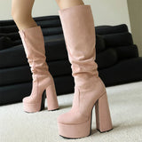 Minimalist Pointed Toe Square High Heels Boots
