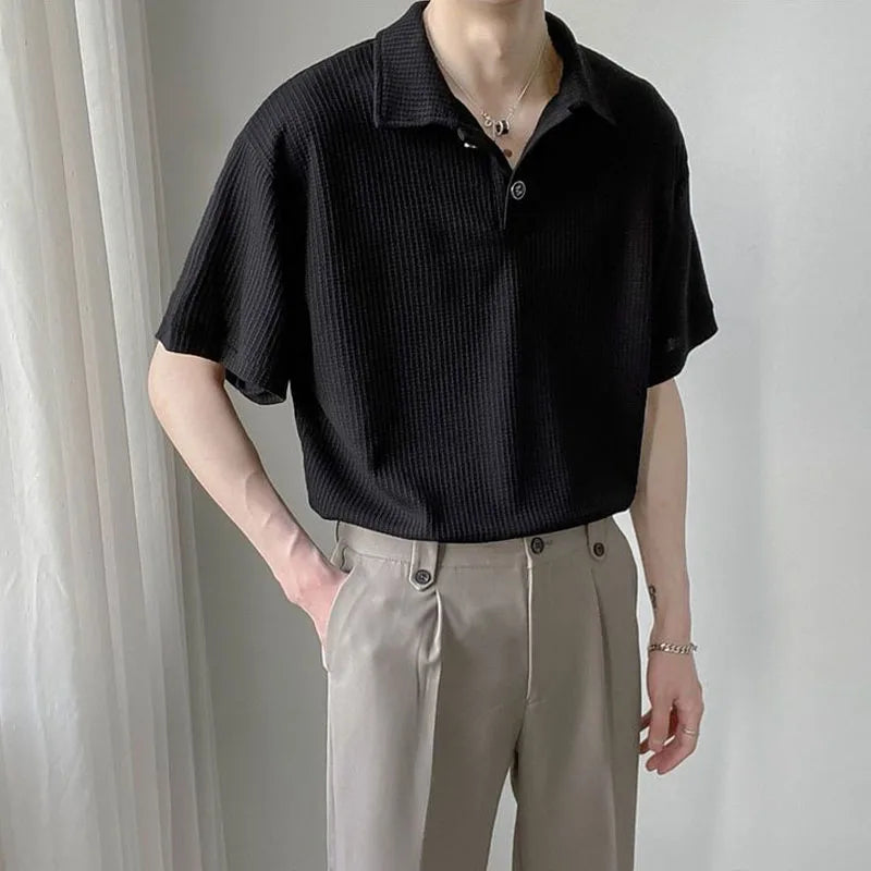 Classic Solid Color Korean Style Button Polo T-Shirt
