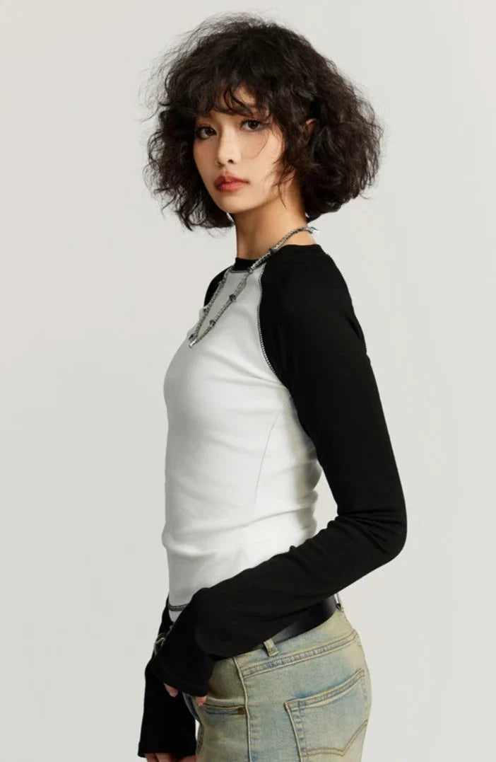 Color Contrast Long Sleeve Women's T-shirt