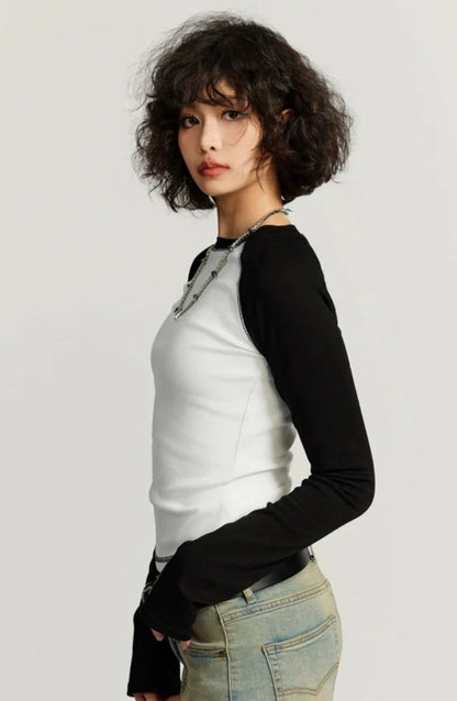 Color Contrast Long Sleeve Women's T-shirt
