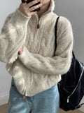 Soft Waxy High Neck Zipper Sweater