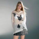 Vintage Grunge Butterfly Print Knitted Top