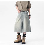 Elegant Vintage Washed Straight Cropped Jorts