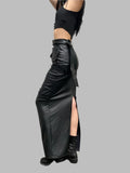 Luxury Black PU Leather Maxi Skirt