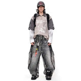 Men Classic Cut Burr Patchwork Baggy Jeans