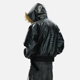 Reversible Leopard Print Fur Hooded Leather Jacket