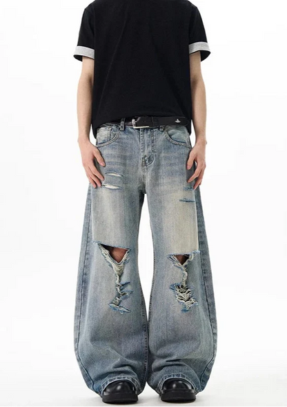 Vintage Blue Ripped Wide Leg Jeans