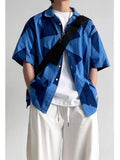 Y2K Street Style Navy Geometric Print Short Sleeve Shirt