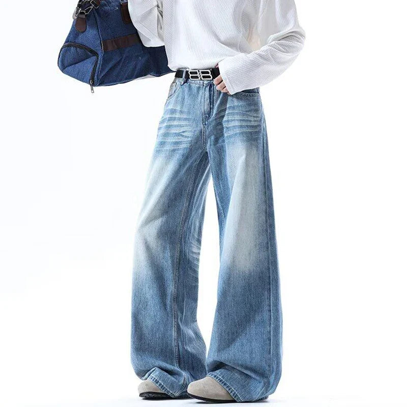 High-Quality Gradient Washed Straight Tube Jeans