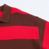 Insulated V-Neck Collar Striped Knit Polo Sweater