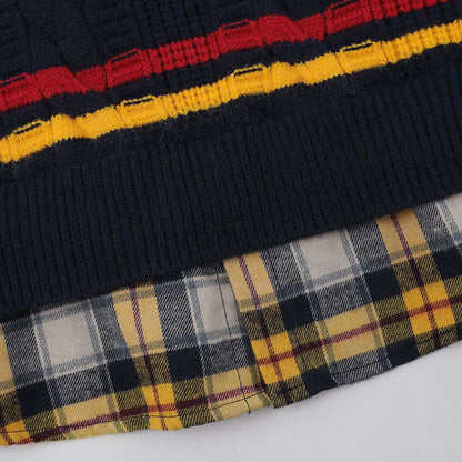 Oversized Varsity Patchwork Double Layers Knit Sweater