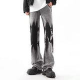 Streetwear Retro Vintage Tie Dye Patchwork Wide Jeans