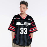 Retro Mesh Patchwork V-Neck Collar Graphic T-Shirt