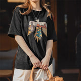 Thunderbird Print Retro Style Embroidered T-Shirt