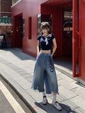 Y2K Patchwork Tie Distressed Denim Jorts