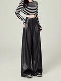 Stylish High Waist Drape Leather Pants