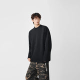 Distressed Solid Color Crew Neck Long Sleeve T-Shirt
