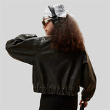 Vintage Chic Cropped Soft PU Leather Jacket