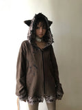 Dark Cat Ear Ripped Grunge Hoodie