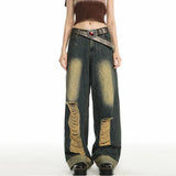 Summer Distressed High-Waist Wide-Leg Jeans