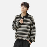 Y2K Japanese Style Stripe Knitwear Polo Sweater