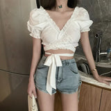 Ruffled Cut-Out Wrap Top