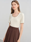 Embroidered Lace Contrast Color Short T-Shirt