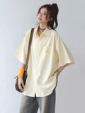 Women Streetwear Vintage Cute Yellow Striped Loose Shirt