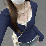 Sweet Flower Print Patchwork Lace T-Shirt