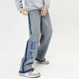 Streetwear Blue Goth Letter Print Cool Jeans